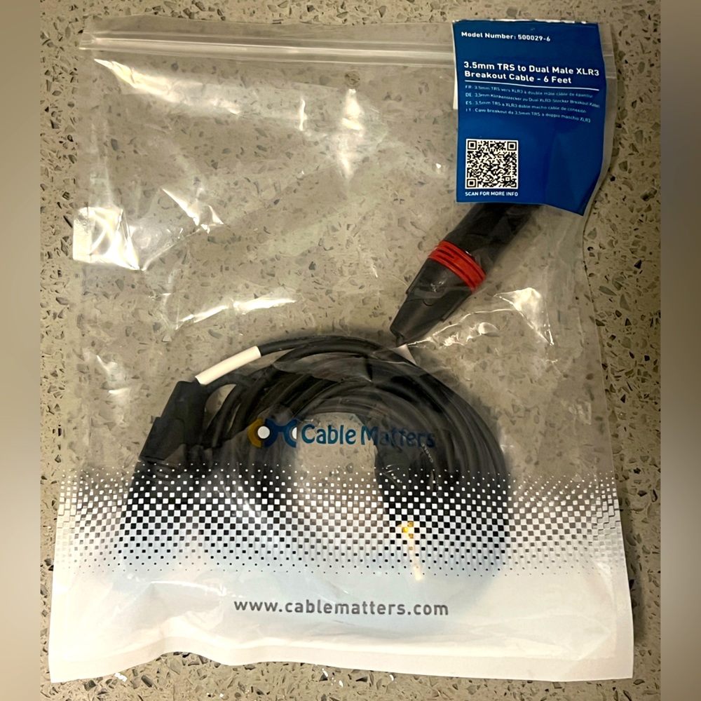 3.5 mm TRS to Dual Male XLR3 Breakout Cable - 6 Feet
FR: 3.0mm